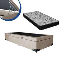 Cama Box Baú Solteiro Colchão Espuma D33 Bordado + Box Bege 56x88x188