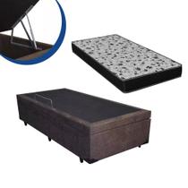 Cama Box Baú Solteiro Colchão Espuma D33 Bordado+ Box Marrom 56x78x188