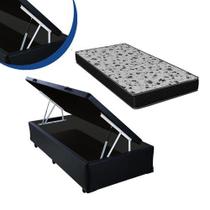 Cama Box Baú Solteiro Colchão Espuma D33 Bordado + Box Preta 56x78x188 Cama Box Baú Solteiro Colchão Espuma D33 Bordado + Box Preta 56x78x188