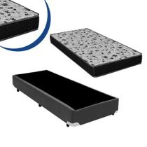Cama Box Baú Solteiro Colchão Espuma D33 Bordado + Box Sintético Cinza 56x78x188