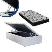 Cama Box Baú Solteiro Colchão Espuma D33 + Box Sintético Branca 53x88x188