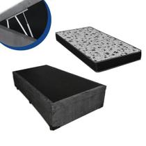 Cama Box Baú Solteiro Colchão Espuma D33 + Box Suede Cinza 56x88x188cm