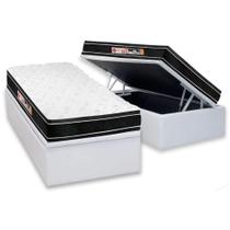 Cama Box Baú Solteiro: Colchão Espuma D33 Castor Black e White Air Double Face Euro Pillow + Base CRC Courano White(88x188)