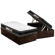 Cama Box Baú Solteiro: Colchão Espuma D33 Castor Black e White Air Double Face Euro Pillow + Base CRC Suede Brown(88x188)