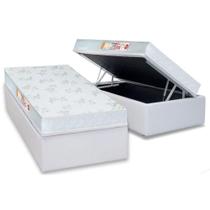 Cama Box Baú Solteiro: Colchão Espuma D33 Castor Sleep Max Relax + Base CRC Courano White(88x188)