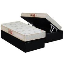Cama Box Baú Solteiro: Colchão Espuma D33 Castor Sleep Max Relax + Base CRC Suede Black(88x188)