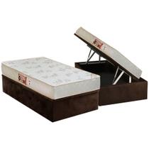 Cama Box Baú Solteiro: Colchão Espuma D33 Castor Sleep Max Relax + Base CRC Suede Brown(88x188)