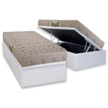 Cama Box Baú Solteiro: Colchão Espuma D33 Herval Cannes + Base CRC Linhão White (88x188)