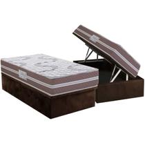 Cama Box Baú Solteiro: Colchão Espuma D33 Herval Long Live + Base CRC Suede Brown (88x188) Cama Box Baú Solteiro: Colchão Espuma D33 Herval Long Live + Base CRC Suede Brown (88x188)