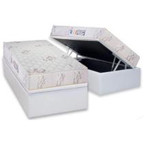 Cama Box Baú Solteiro: Colchão Espuma D33 Luckspuma Supreme Floral + Base CRC Courano White(88x188)