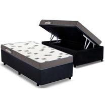 Cama Box Baú Solteiro: Colchão Espuma D33 Ortobom Light Saúde + Base CRC Suede Black(88x188)