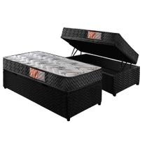 Cama Box Baú Solteiro: Colchão Espuma D33 Paropas Pasquale + Base CRC Suede Black(88x188)