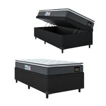 Cama Box Baú Solteiro Colchão Espuma D33 Pillow Top Millenium 88x188x60cm Cinza/Preto Hellen