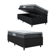Cama Box Baú Solteiro Colchão Espuma D33 Pillow Top Millenium 88x188x60cm Cinza/Preto Hellen