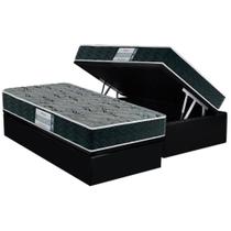 Cama Box Baú Solteiro: Colchão Espuma D33 Probel ProDormir Advanced Mega Resistente + Base CRC Suede Black(88x188)
