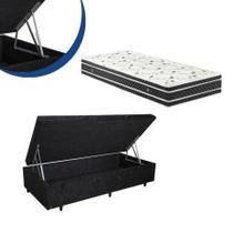 Cama Box Baú Solteiro Colchão Espuma D45 Bordado + Box Sintético Preto 56x88x188