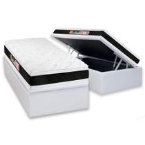 Cama Box Baú Solteiro: Colchão Espuma D45 Castor Black e White Air Double Face + Base CRC Courano White(88x188)