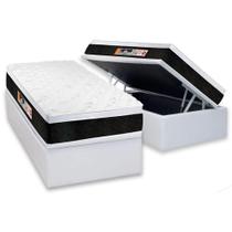 Cama Box Baú Solteiro: Colchão Espuma D45 Castor Black e White Air Euro Pillow + Base CRC Courano White(88x188)