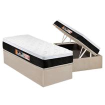 Cama Box Baú Solteiro: Colchão Espuma D45 Castor Black e White Air Euro Pillow + Base CRC Suede Clean(88x188)