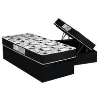 Cama Box Baú Solteiro: Colchão Espuma D45 Luckspuma Gran Luck Pró Saúde Duplo + Base CRC Suede Black(88x188)