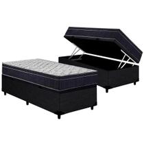 Cama Box Baú Solteiro: Colchão Espuma D45 Ortobom Airtech 150 + Base CRC Courano Black(88x188)