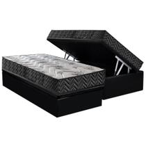 Cama Box Baú Solteiro: Colchão Espuma D45 Paropas Pasquale Wave Black + Base CRC Suede Black (88x188)