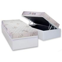 Cama Box Baú Solteiro: Colchão Espuma Luckspuma D33 Supreme Floral Pró Saúde Duplo + Base CRC Courano White(88x188)