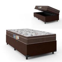 Cama Box Baú Solteiro Colchão Espuma Orthoface Polar 88x188x66cm Marrom - Suporta Até 120kg