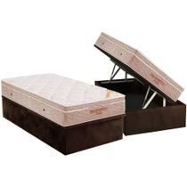 Cama Box Baú Solteiro: Colchão Espuma Ortobom D33 Viscoelástico Apollo Viscomemory + Base CRC Suede Brown(88x188)