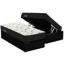 Cama Box Baú Solteiro: Colchão Espuma Ortobom D45 Light Saúde OrtoPillow + Base CRC Courano Black(88x188)