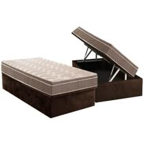 Cama Box Baú Solteiro: Colchão Espuma Paropas D33 / EP Confort Ultra Firme + Base CRC Suede Brown(88x188)