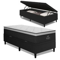 Cama Box Baú Solteiro Colchão Gazin Maximus Molas Ensacadas 88x188x65cm Cinza / Preto - Suporta até 120kg por Pessoa