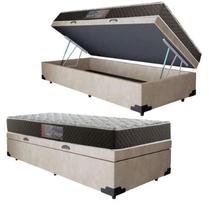 Cama Box Baú Solteiro Colchão Mola Bonnel Belos Sonhos + Box Suede 61x88x188