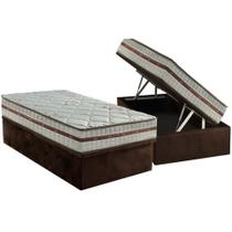 Cama Box Baú Solteiro: Colchão Molas Anjos MasterPocket Ensacadas Classic + Base CRC Suede Brown(88x188)