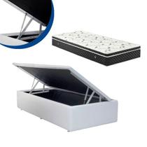 Cama Box Baú Solteiro Colchão Molas Bonnel + Box Sintético Branco 69x88x188 Cama Box Baú Solteiro Colchão Molas Bonnel + Box Sintético Branco 69x88x188