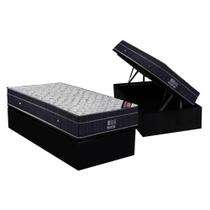 Cama Box Baú Solteiro: Colchão Molas Bonnel Ortobom Nanolastic Airtech Progressive + Base CRC Suede Black(88x188)