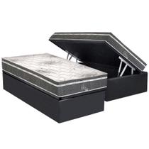 Cama Box Baú Solteiro: Colchão Molas Bonnel Polar Ensacadas Safira + Base CRC Suede Gray (88x188)