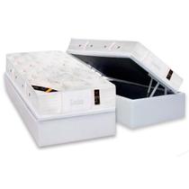 Cama Box Baú Solteiro: Colchão Molas Castor Pocket Kingdom Skin Double Face + Base CRC Courano White(88x188)