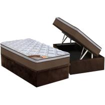 Cama Box Baú Solteiro: Colchão Molas Castor Pocket Revolution + Base CRC Suede Brown(88x188) Cama Box Baú Solteiro: Colchão Molas Castor Pocket Revolution + Base CRC Suede Brown(88x188)