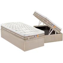 Cama Box Baú Solteiro: Colchão Molas Castor Pocket Silver Star Air One Face + Base CRC Suede Clean(88x188)