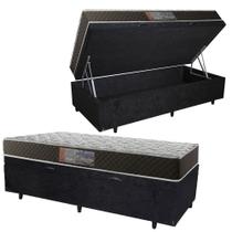 Cama Box Baú Solteiro Colchão Molas Ensacadas Acolchões + Box Suede 65x88x188