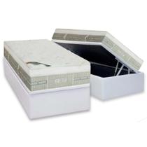 Cama Box Baú Solteiro: Colchão Molas Ensacadas Castor Pocket Eurotop Summer & Winter + Base CTC Courano White(88x188)