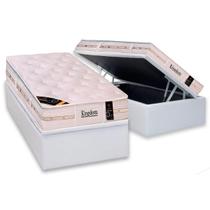 Cama Box Baú Solteiro: Colchão Molas Ensacadas Castor Pocket Kingdom Aloe Vera + Base CRC Courano White(88x188)