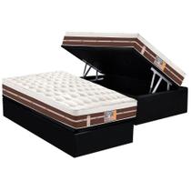 Cama Box Baú Solteiro: Colchão Molas Ensacadas Castor Pocket Silver Star Air Híbrido + Base CRC Courano Black(88x188)