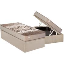 Cama Box Baú Solteiro: Colchão Molas Ensacadas Kappesberg MasterPocket Essencial Bronze + Base CRC Suede Clean(88x188)