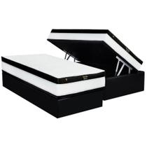 Cama Box Baú Solteiro: Colchão Molas Ensacadas Luckspuma Gold Line Elastic Gel + Base CRC Suede Black (88x188)