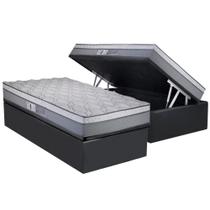 Cama Box Baú Solteiro: Colchão Molas Ensacadas Luckspuma New Maxi + Base CRC Suede Gray (88x188)