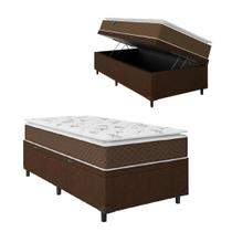 Cama Box Baú Solteiro Colchão Molas Ensacadas Pillow Top Martino 88x188x66cm Marrom/Branco Umaflex