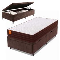 Cama Box Baú Solteiro Colchão Molas Ensacadas Qatar 88x188x63cm Marrom / Branco - Suporta até 200Kg por Pessoa Cama Box Baú Solteiro Colchão Molas Ensacadas Qatar 88x188x63cm Marrom / Branco - Suporta até 200Kg por Pessoa