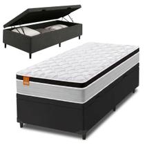 Cama Box Baú Solteiro Colchão Molas Ensacadas Real 88x188x68cm Preto / Cinza - Suporta até 130kg por Pessoa Cama Box Baú Solteiro Colchão Molas Ensacadas Real 88x188x68cm Preto / Cinza - Suporta até 130kg por Pessoa